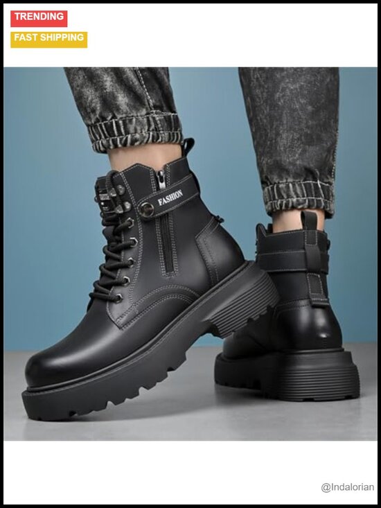 Men\'s Genuine Leather Lace Up Combat Boots Platform Chunky Heel Lug Sole Side main image 5